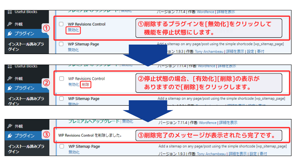 プラグイン削除手順