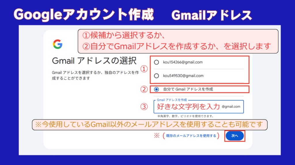 アカウント作成 <Gmailアドレスの作成>