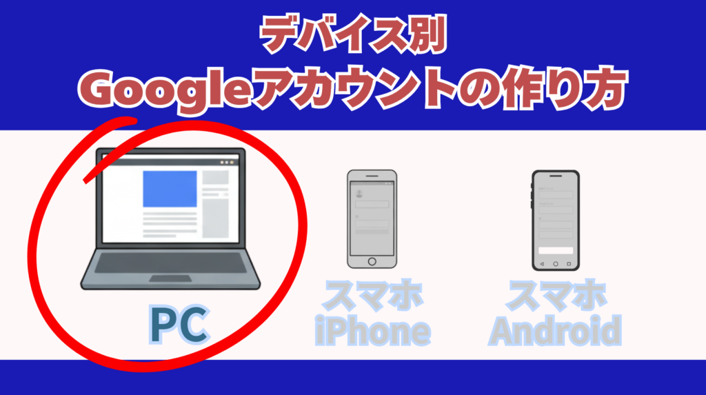 「デバイス別Googleアカウントの作り方」PC編のアイキャッチ画像